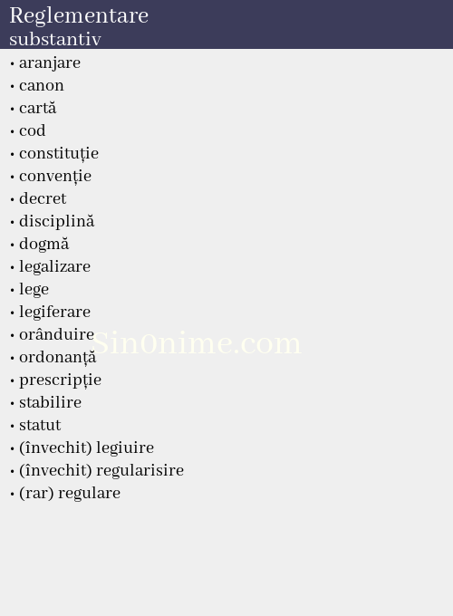 Reglementare, substantiv - dicționar de sinonime