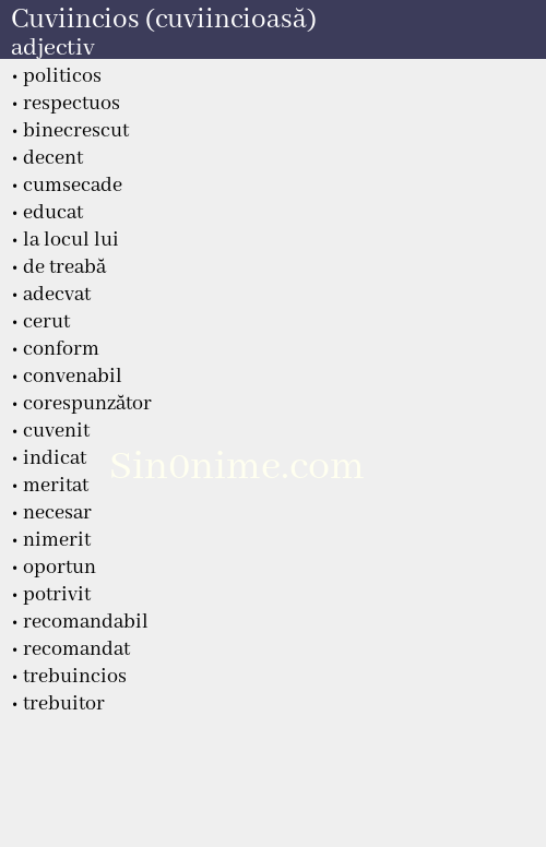 Cuviincios (cuviincioasă), adjectiv - dicționar de sinonime