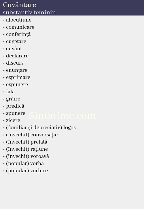 Cuvântare, substantiv feminin - dicționar de sinonime