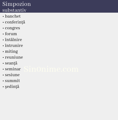 Simpozion, substantiv - dicționar de sinonime