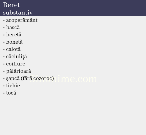 Beret, substantiv - dicționar de sinonime