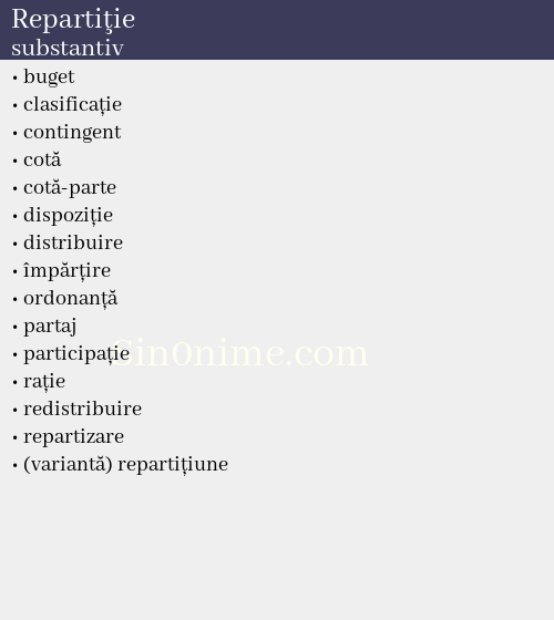 Repartiţie, substantiv - dicționar de sinonime