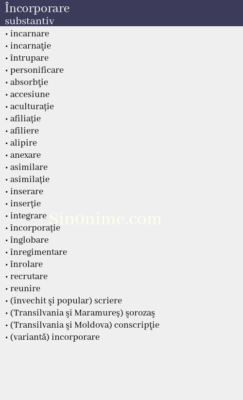 Încorporare, substantiv - dicționar de sinonime