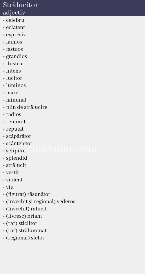 Strălucitor, adjectiv - dicționar de sinonime
