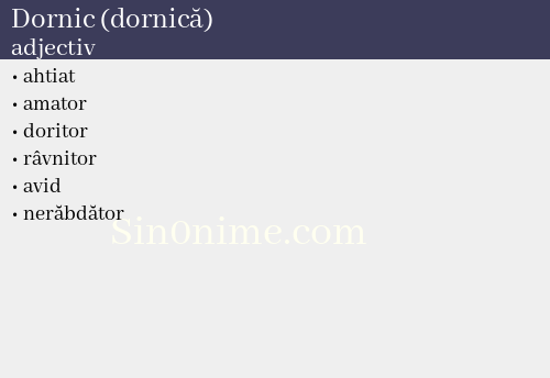 Dornic (dornică), adjectiv - dicționar de sinonime