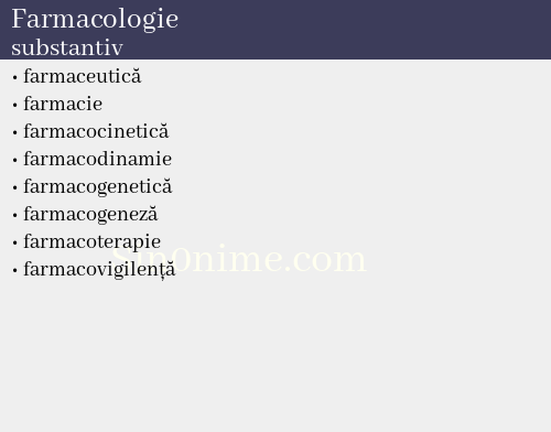 Farmacologie, substantiv - dicționar de sinonime