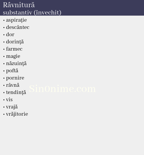Râvnitură, substantiv (învechit) - dicționar de sinonime