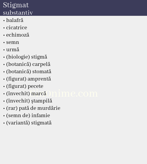 Stigmat, substantiv - dicționar de sinonime