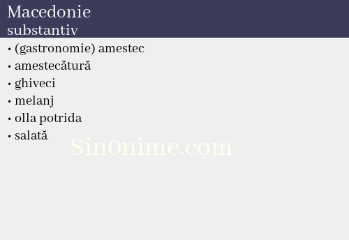 Macedonie, substantiv - dicționar de sinonime