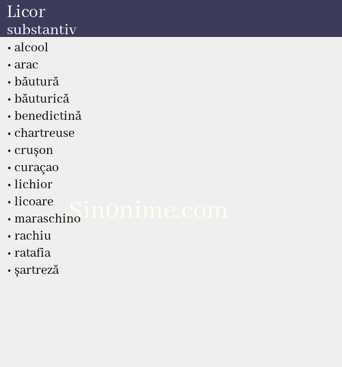 Licor, substantiv - dicționar de sinonime