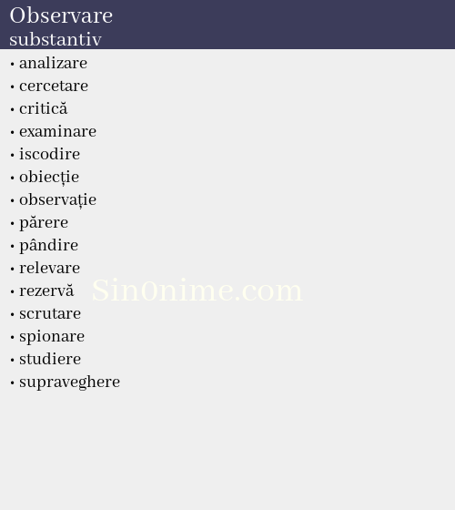 Observare, substantiv - dicționar de sinonime