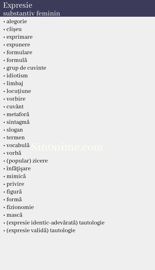 Expresie, substantiv feminin - dicționar de sinonime