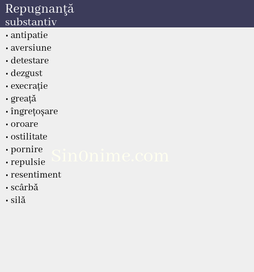 Repugnanţă, substantiv - dicționar de sinonime