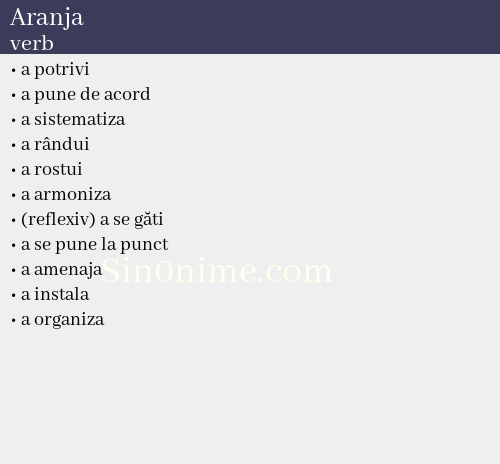 Aranja,   verb - dicționar de sinonime