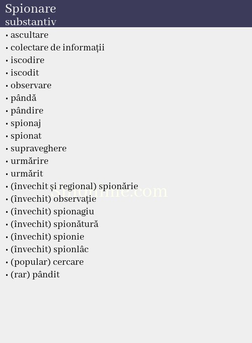 Spionare, substantiv - dicționar de sinonime