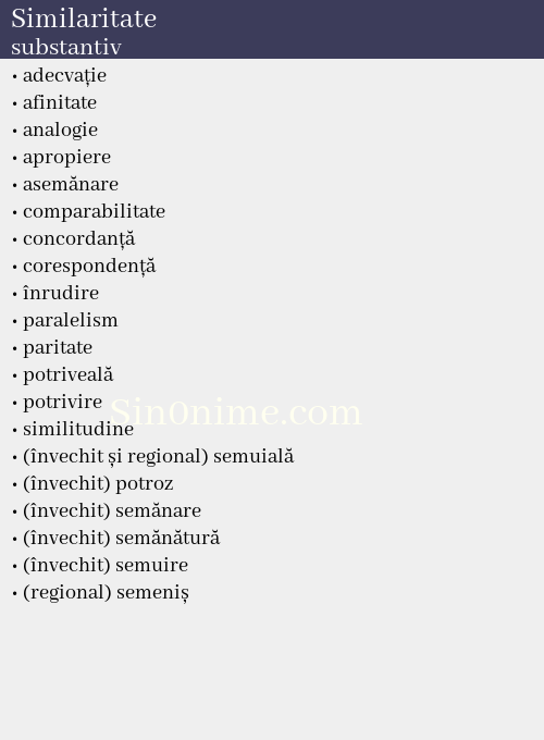 Similaritate, substantiv - dicționar de sinonime