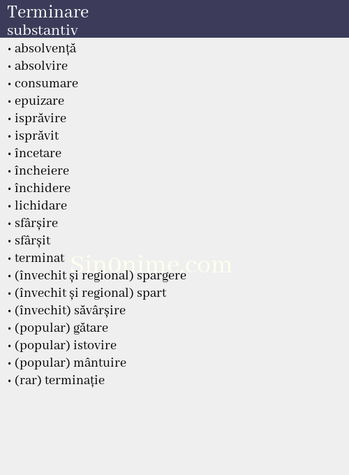 Terminare, substantiv - dicționar de sinonime