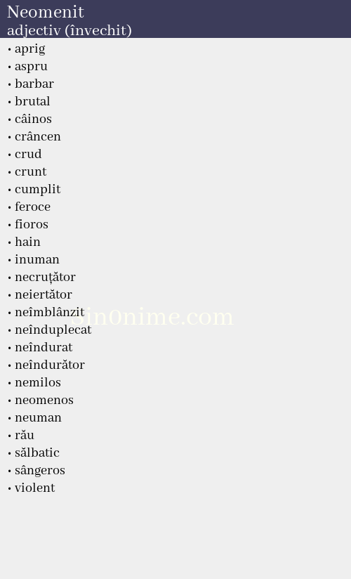 Neomenit, adjectiv (învechit) - dicționar de sinonime