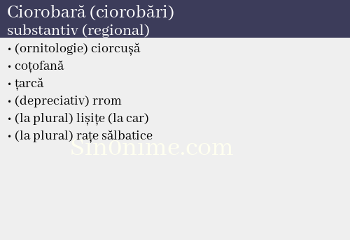 Ciorobară (ciorobări), substantiv (regional) - dicționar de sinonime