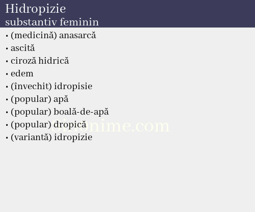Hidropizie, substantiv feminin - dicționar de sinonime