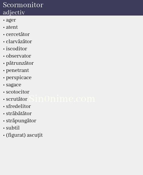 Scormonitor, adjectiv - dicționar de sinonime