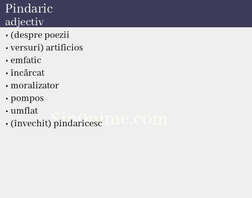 Pindaric, adjectiv - dicționar de sinonime