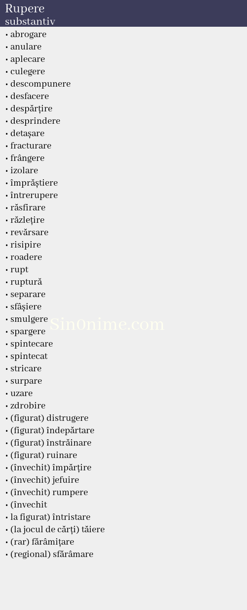 Rupere, substantiv - dicționar de sinonime
