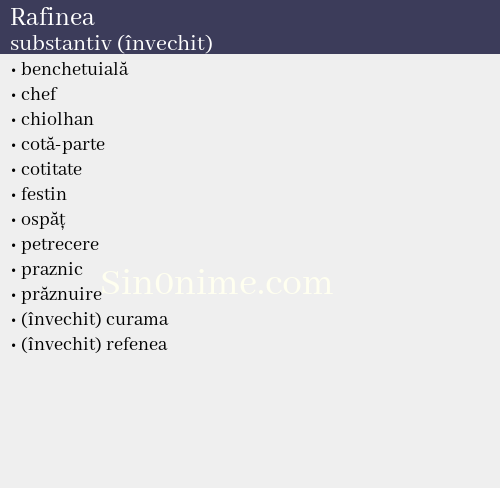 Rafinea, substantiv (învechit) - dicționar de sinonime