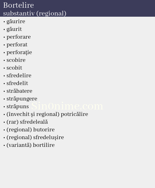Bortelire, substantiv (regional) - dicționar de sinonime