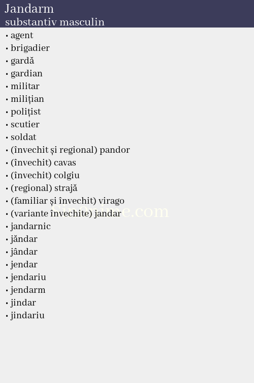 Jandarm, substantiv masculin - dicționar de sinonime
