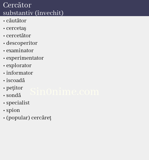 Cercător, substantiv (învechit) - dicționar de sinonime