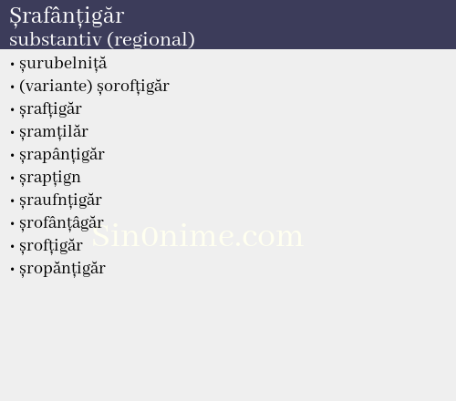 Șrafânțigăr, substantiv (regional) - dicționar de sinonime