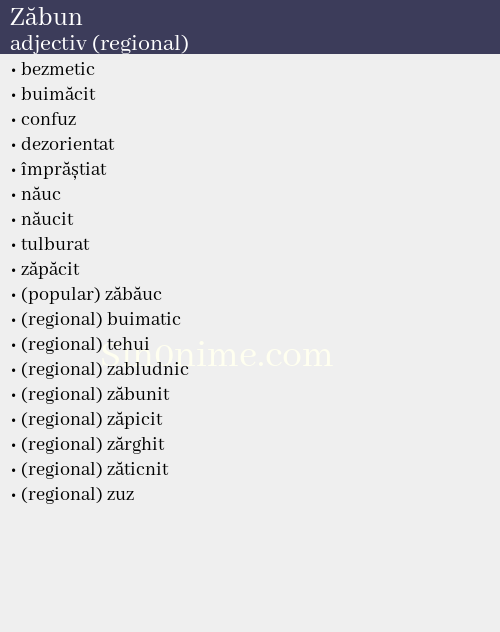 Zăbun, adjectiv (regional) - dicționar de sinonime