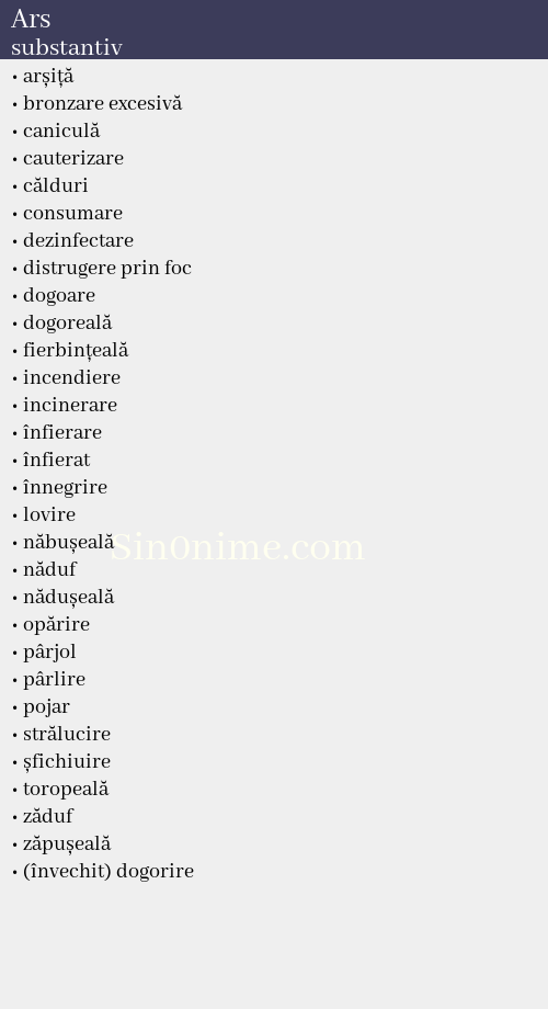 Ars, substantiv - dicționar de sinonime