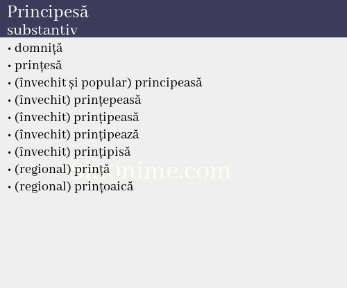 Principesă, substantiv - dicționar de sinonime