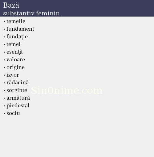 Bază,   substantiv feminin - dicționar de sinonime