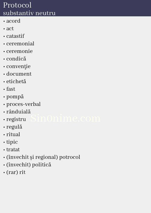 Protocol, substantiv neutru - dicționar de sinonime