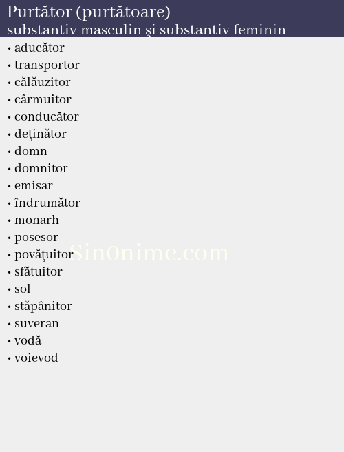 Purtător (purtătoare), substantiv masculin şi substantiv feminin - dicționar de sinonime